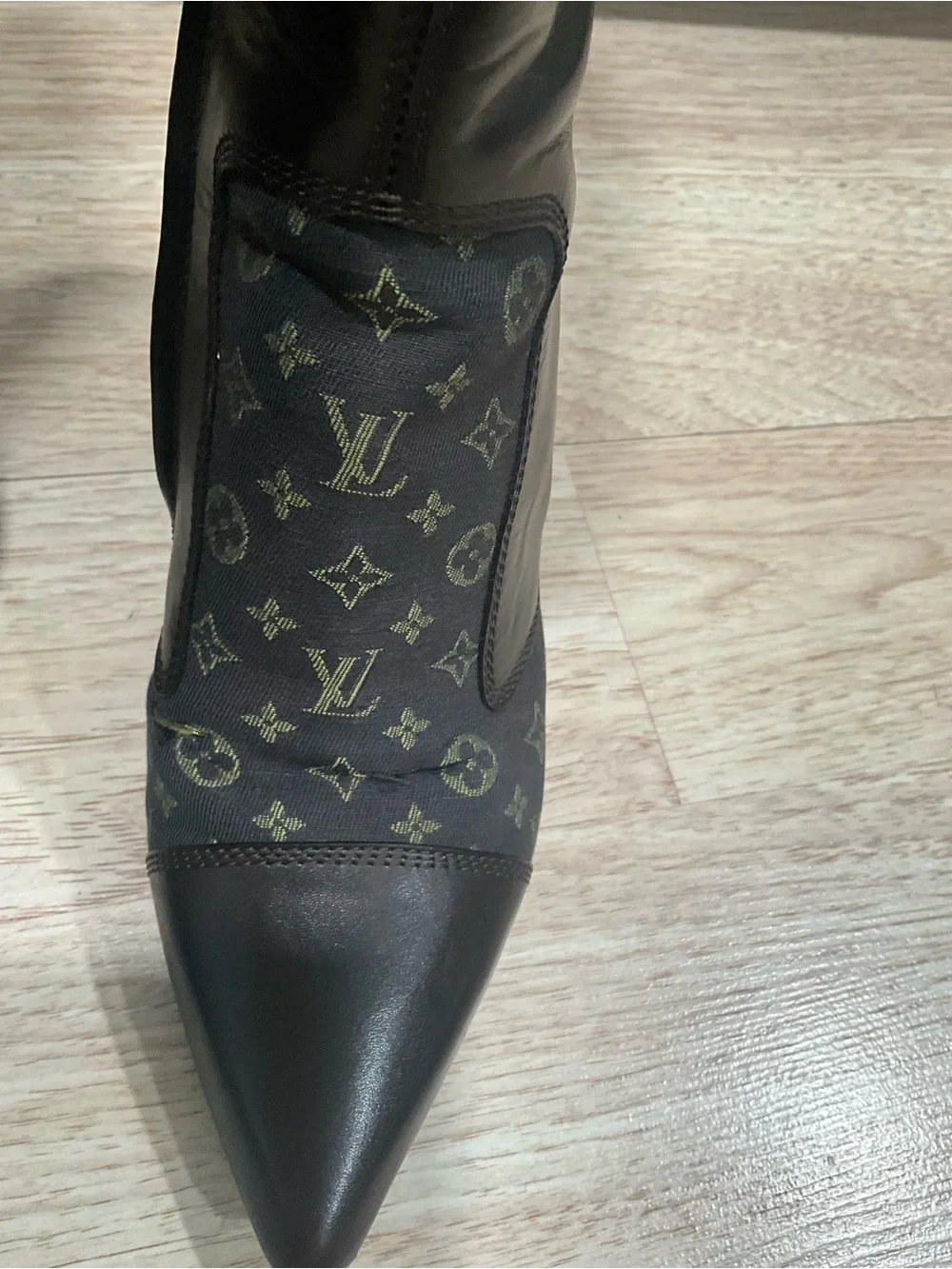 Louis Vuitton Black Monogram Paneled Knee-High Pointed Boots